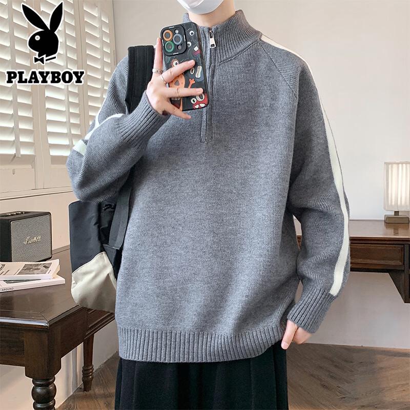 PLAYBOY Men's Half-Zip Stand Collar Sweater