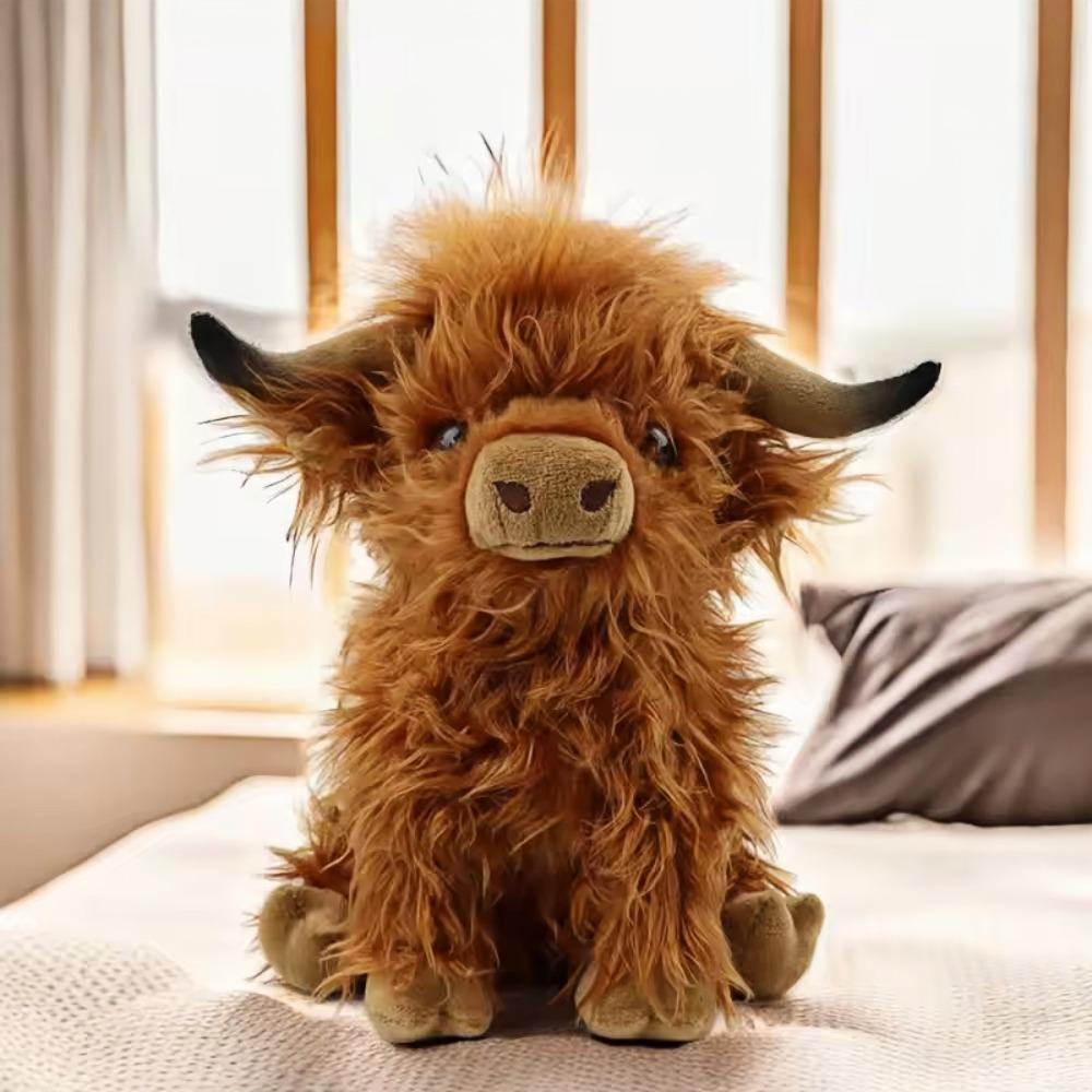 Highland Cow Stuffed Animals Plush Toy Fluffy Bull Animal Doll Soft for Kids Christmas Gift