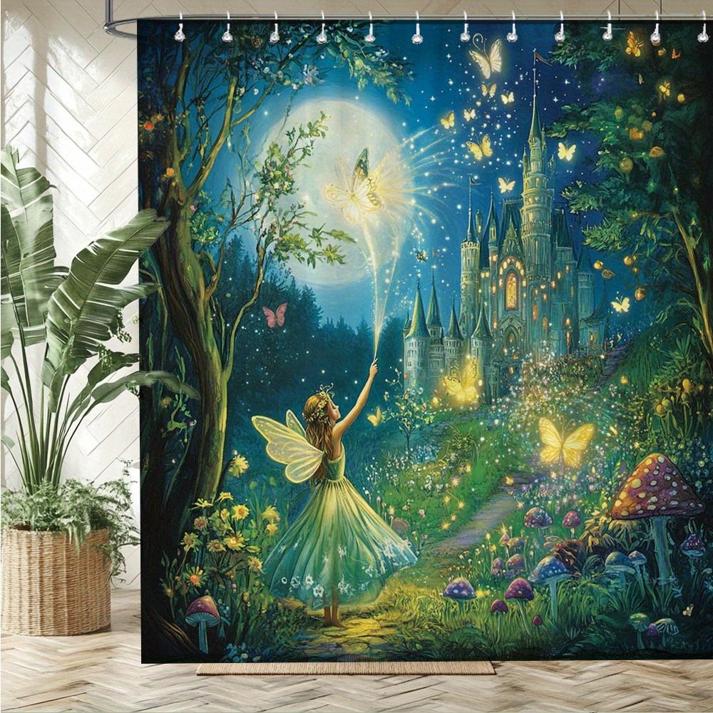 Verzaubertes Feenschloss Wasserdichte Schimmelresistente Duschvorhang -Magisches Wald-Design für ein Fantasievolles Badezimmer-Dekorerlebnis