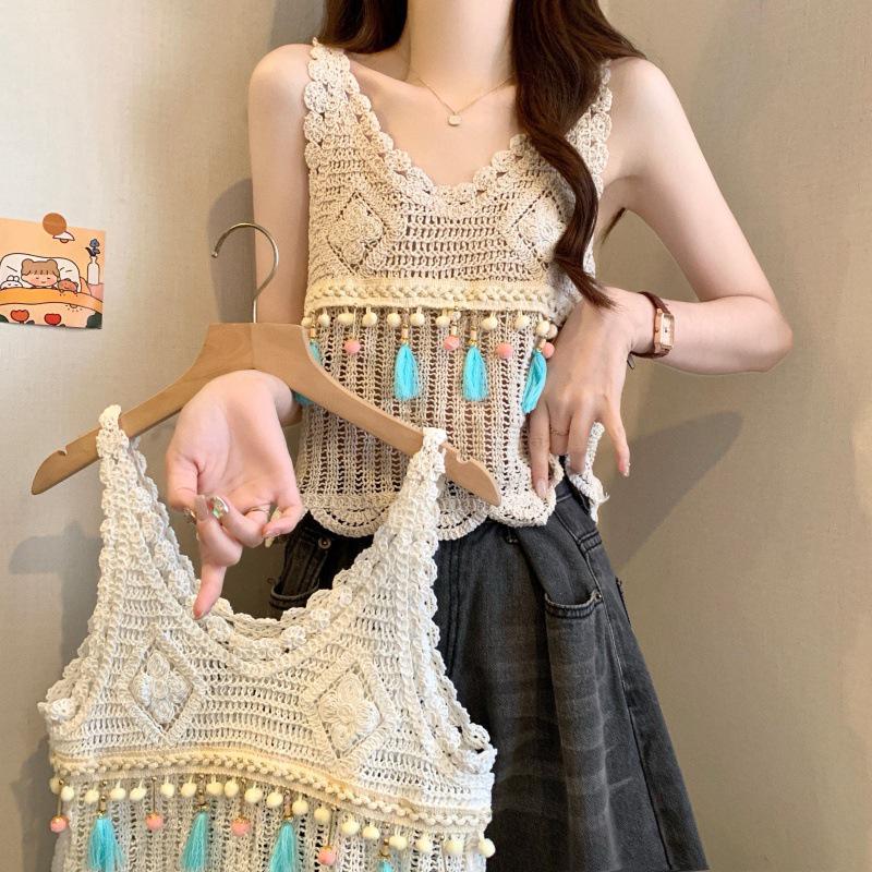 Boho Crochet Tassel Crop Vest