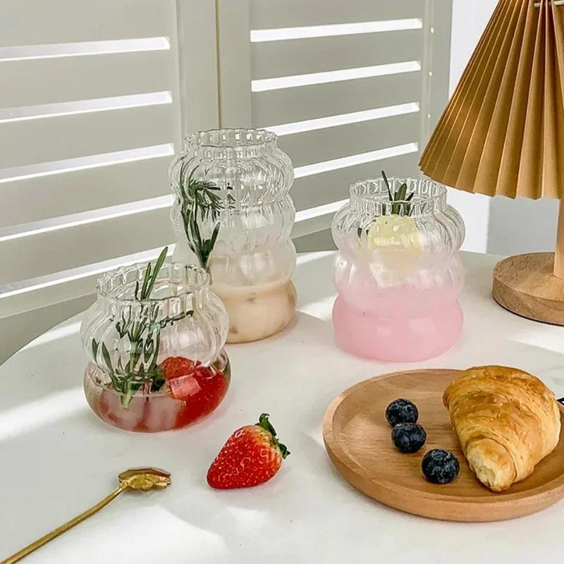 1/2pcs Clear Glass Cup Creative Ins Exquisite Heat-resistant Tumbler Tea Juice Milk Coffee Mug Home Office Cocktail Beer Glasses