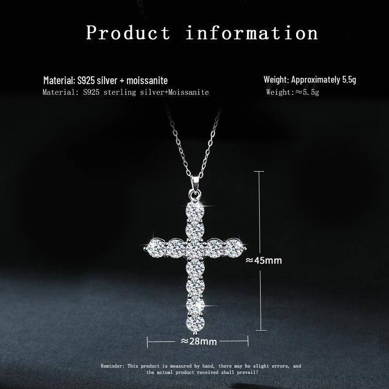 S925 Sterling Silver Moissanite Cross Necklace - European & American Fashion Hip-Hop Pendant for Men & Women.