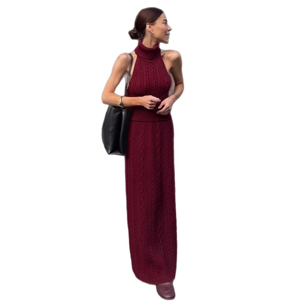 2026 Autumn Women's High Collar Knit Sweater Dress - Slim Fit European & American Style