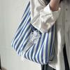 Large Capacity Canvas Bag Women's 2025 New Striped Letters Commuter Shoulder Underarm Bag Double-sided Portable Tote Bag