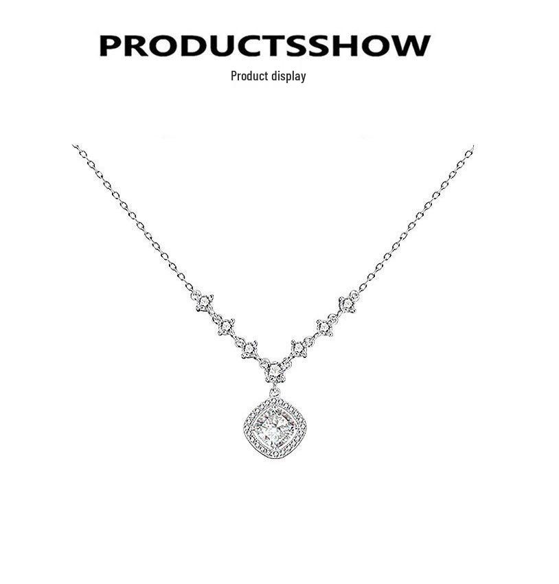 S925 Sterling Silver Moissanite Zirconia Sugar Cube Necklace: Elegant High-End Sweater Chain Gift for Women