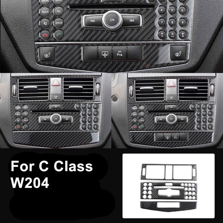 For Benz C Class W204 Accessories Carbon Fiber Style Car Interior Center Console Instrument AC Air Vent Outlet Panel CD Cover Sticker Decoration