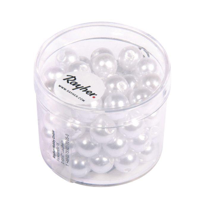 Perles blanches, 8 mm ø, boîte 64 pces
