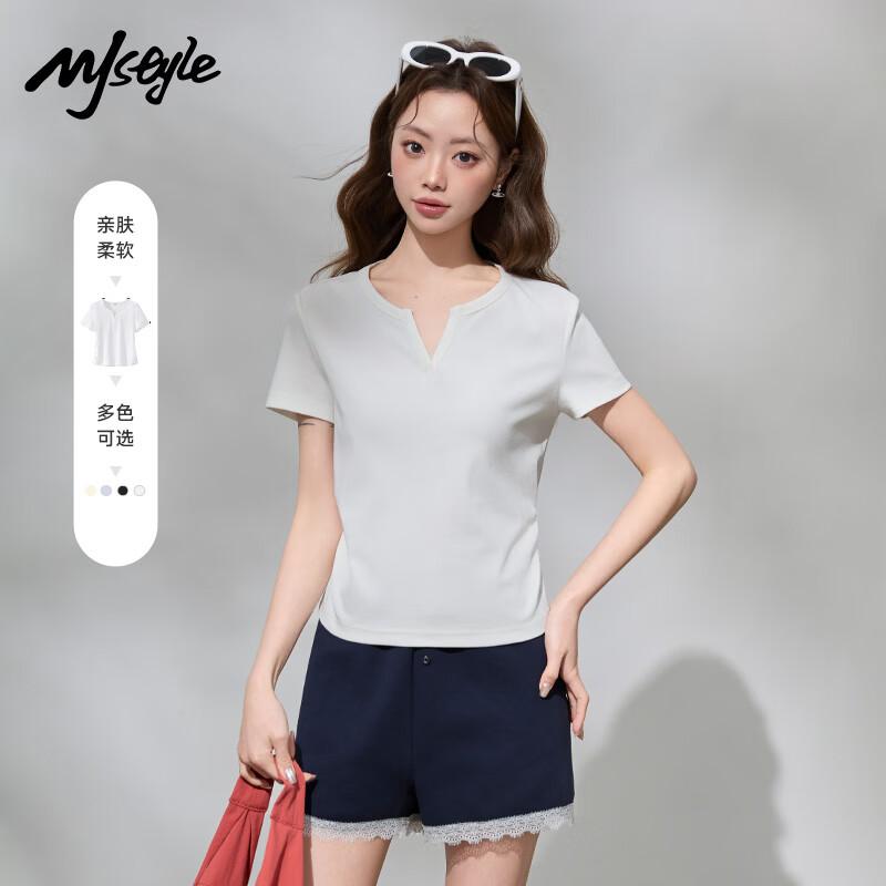

MJ STYLE V-Neck Slim Fit Short Sleeve T-Shirt for Women S