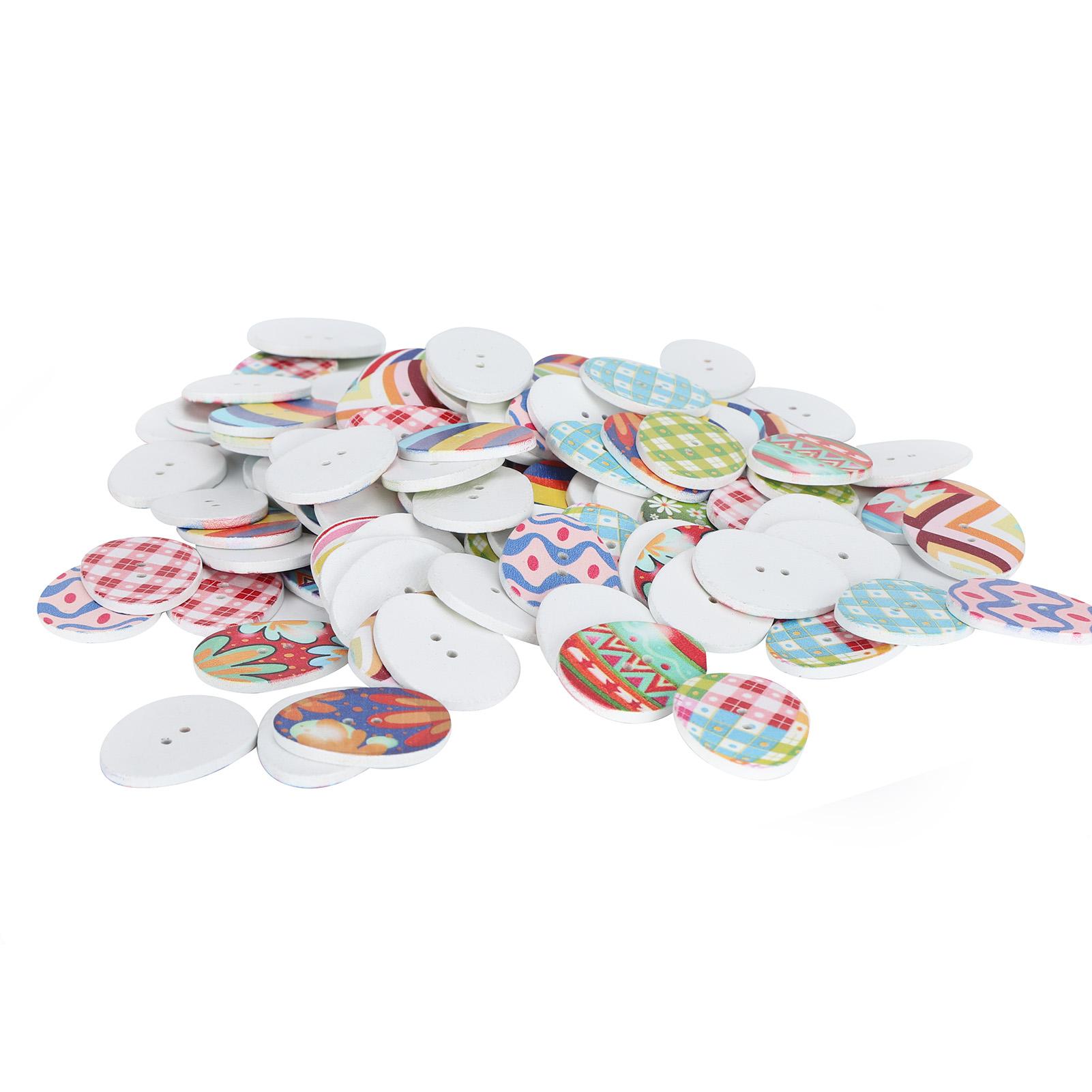 

Набор из 100 пуговиц в форме цветного яйца, деревянные швейные декоративные пуговицы с перфорацией