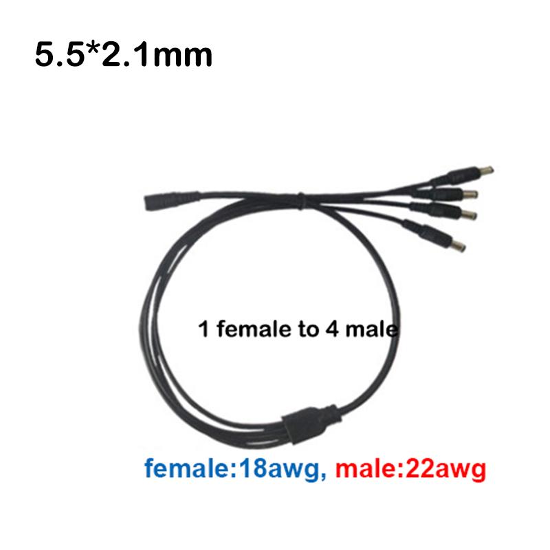 70cm DC 1 Female To 4 Male Splitter Connector Extend Cable 12V Power Supply Adapter 5.5*2.1mm for Camera Strip Accessories 0.7m