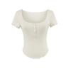 Square collar button short-sleeved T-shirt women's summer new American Spice Girl style slim-fitting curved hem bottoming top