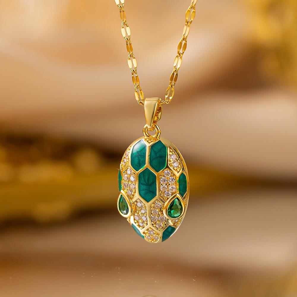 Female Pink Purple Greeen Blue Enamel Snake Animal Pendant Necklace Vintage Gold Color Wedding For Women