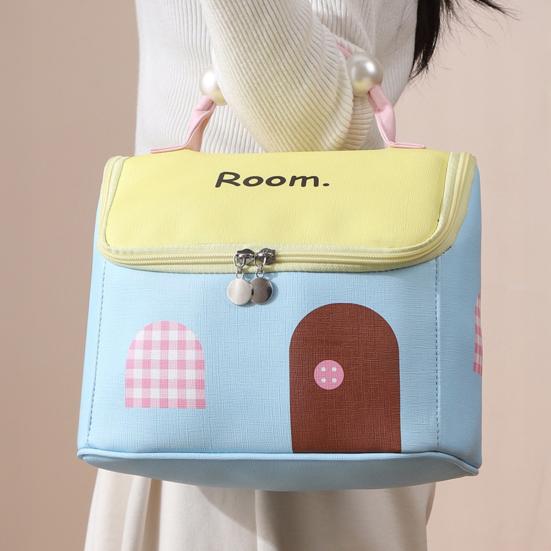 House Shape Makeup Bag Cute Cosmetic Storage Case with Top Handle Travel