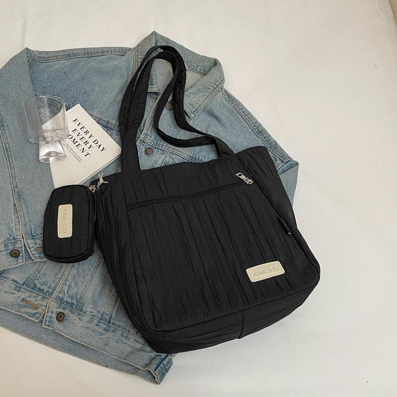 Large Capacity Tote Bag Women Commuter Handbag Solid Color Shoulder Bag