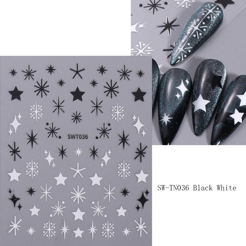 Nail Sticker with Gold Hot Stamping, Three Color Leaf Painting, Hollowed Out Flower, Black and White Star, Nail Back Adhesive Sticker