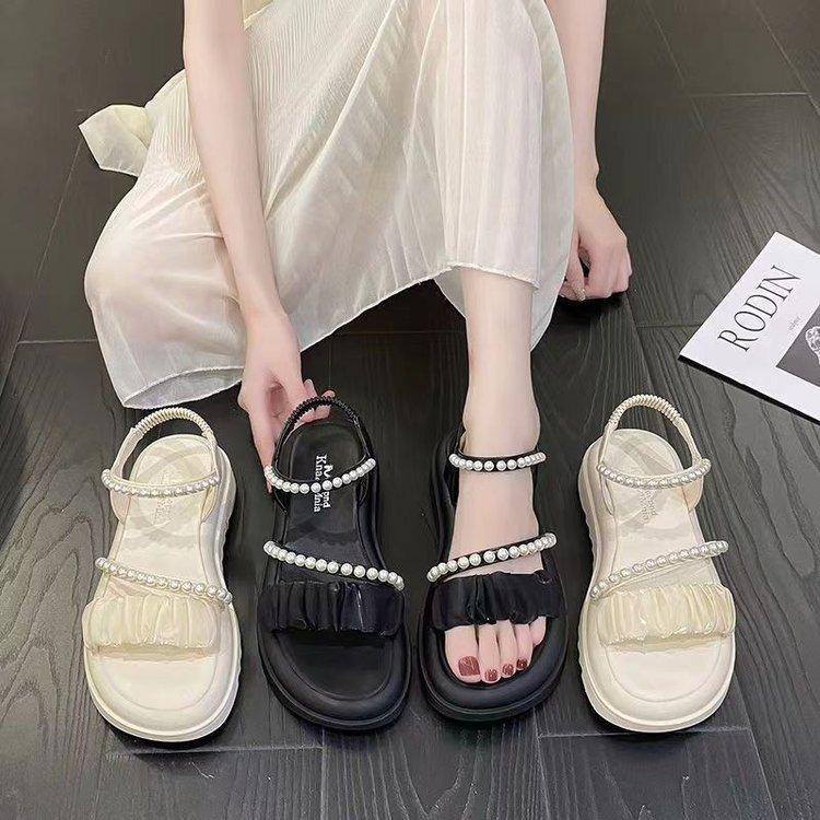 Sandals women's summer 2025 new fashion platform fairy style Roman shoes pearl outer wear soft sole fashion