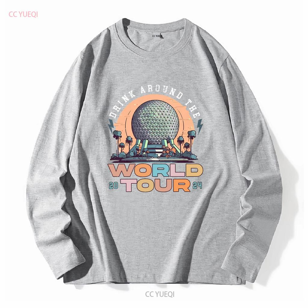 Retro Epcot Drink Around The World Tour T Shirt long or short sleeves vintage Washed streetwear Breathable Comfortable