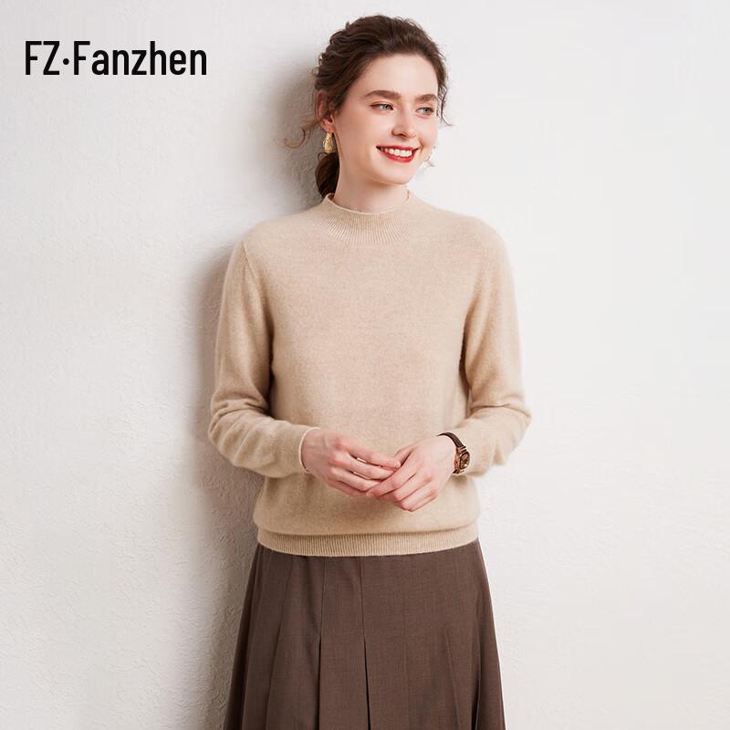 Fanzhen Women's 100% Cashmere Mock Neck Sweater