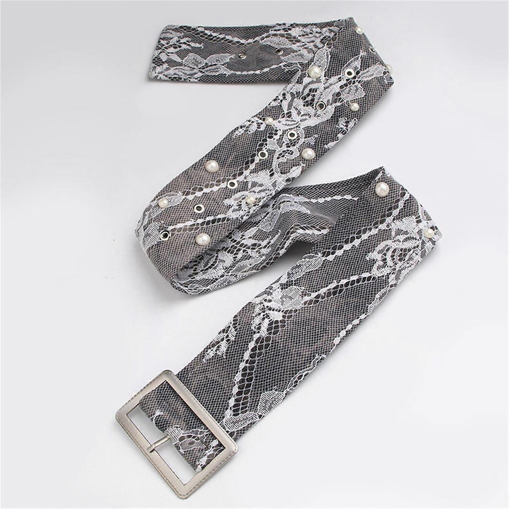 Fashionable Pearls Lace Belt Elegant Waist Accessory for Special Occasion 90s Design Breathable Women's Cummerbund White