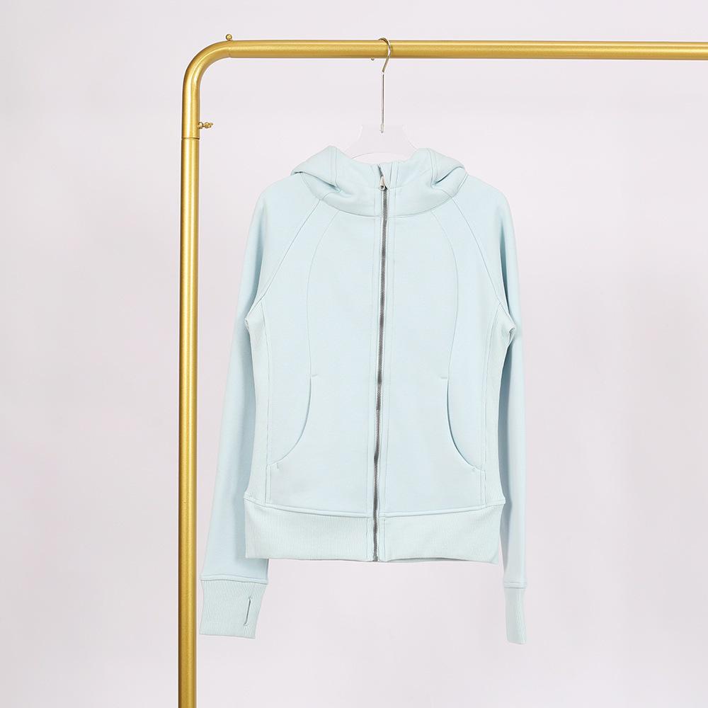 LULU Embossed Slim Fit Full Zip Fleece Hoodie - Gold Logo & Zipper, Casual Yoga Wear.