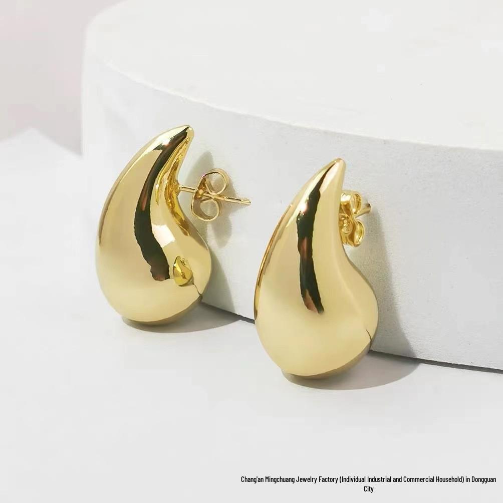 Colorfast Stainless Steel Water Drop Stud Earrings - Fashionable & Versatile