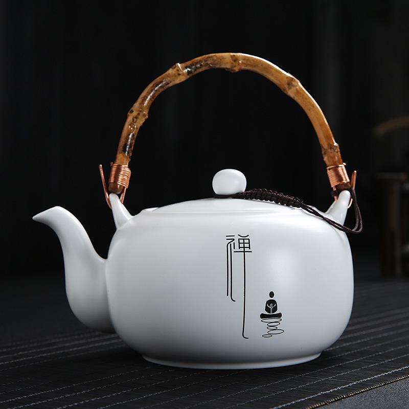 700ml White Ceramic Zen Teapot with Handle - Simple Kung Fu Tea Set 700ml