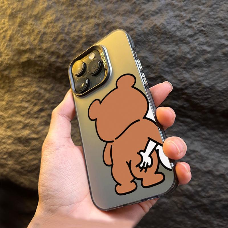 Cute Rabbit Bear Couple Design TPU Basic Phone Case For iPhone 16 15 Pro Max 14 13 12 11 XS X XR 7 8 Plus 16E Matte Hard Cover