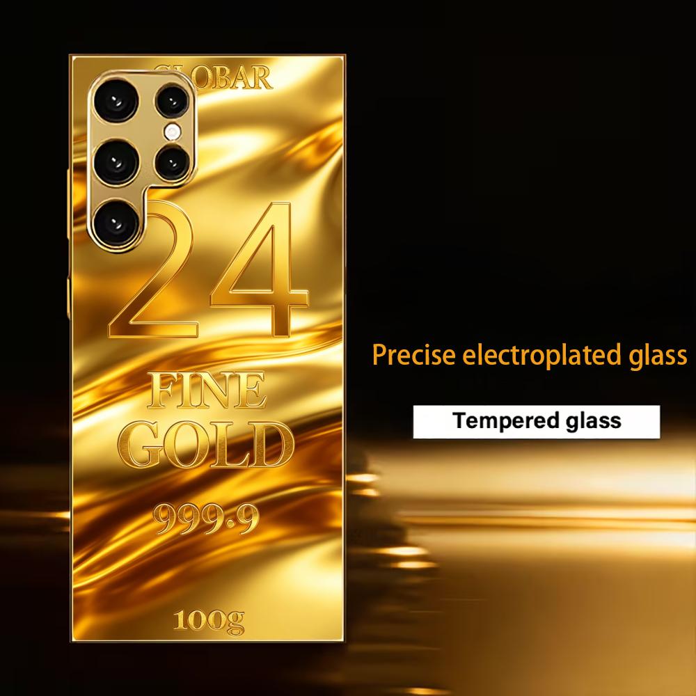 Sleek 24K Gold Anti-slip phone case s26 ultra case s25 ultra case glass for Samsung Galaxy S26 S25 S24 S23 S22 FE Ultra Plus