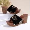 Ciabatte Chunky da Donna Sandali Casual con Borchie Retrò Sandali Estivi Open-Toe con Tacco Alto Ciabatte con Design a Suola in Legno Sandalias Mujer