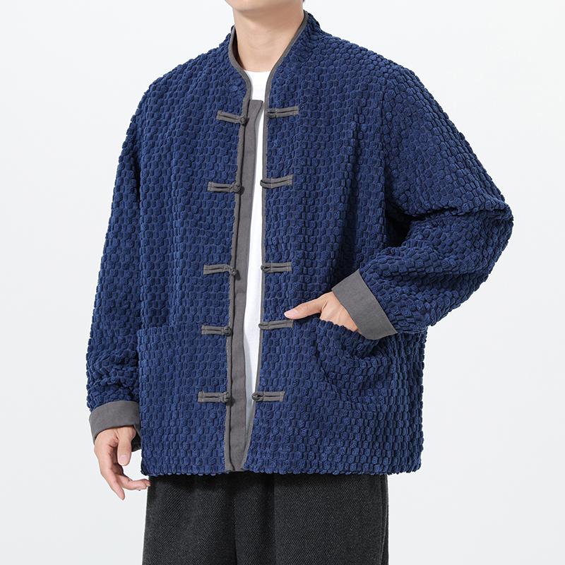 2025 Chinesischer Stil Herren Locker Cordjacke Herbst Herren Dick Warm Plüsch Kurze Jacke Mantel Männlich Einfarbig Lässige Strickjacke