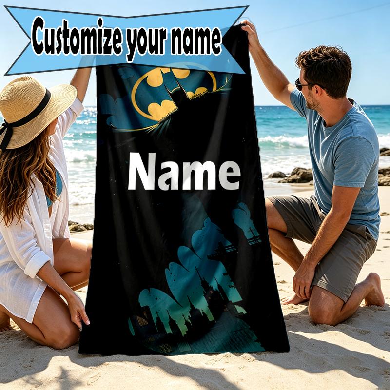 Custom Name Personalized Batman Print Beach Towel, for Trip Camping Beach Party Home Decor, Birthday Gift for Family & Friends