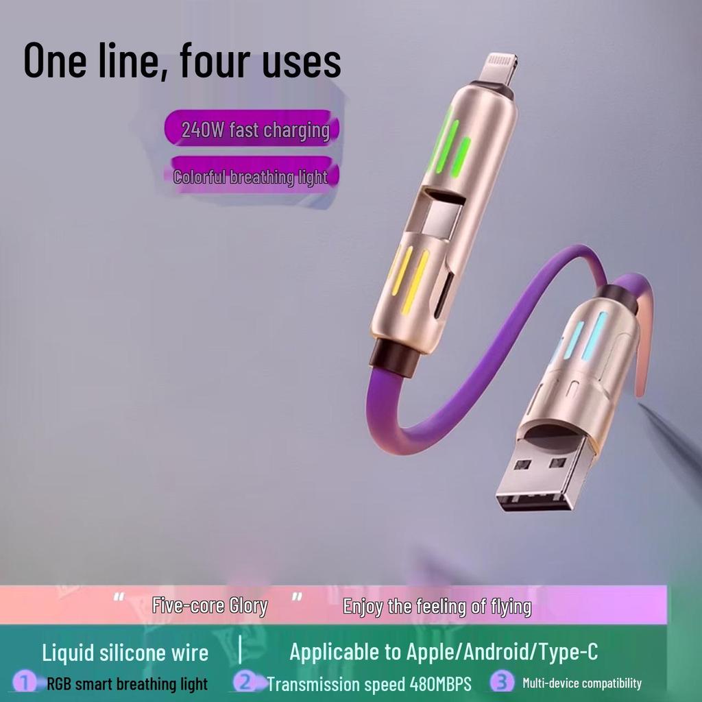 Light Column 240W, 4-in-1 Charging Cable, PD 20W, Dual Type-C & Apple Compatibility, Fast Charging & Data Transfer.