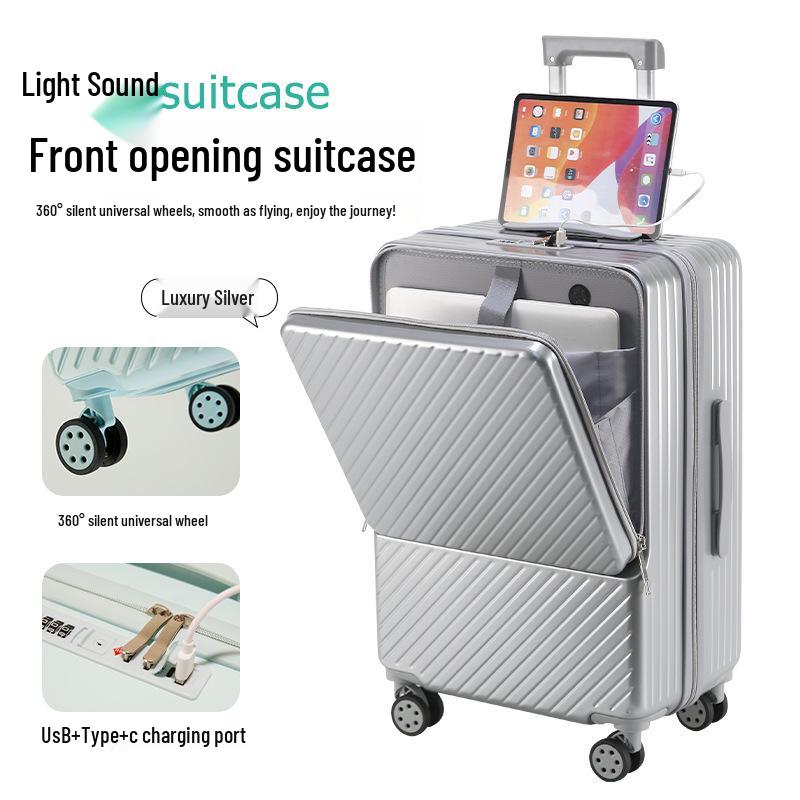 24-Inch Silent Universal Wheel Suitcase with Front Opening and Combination Lock