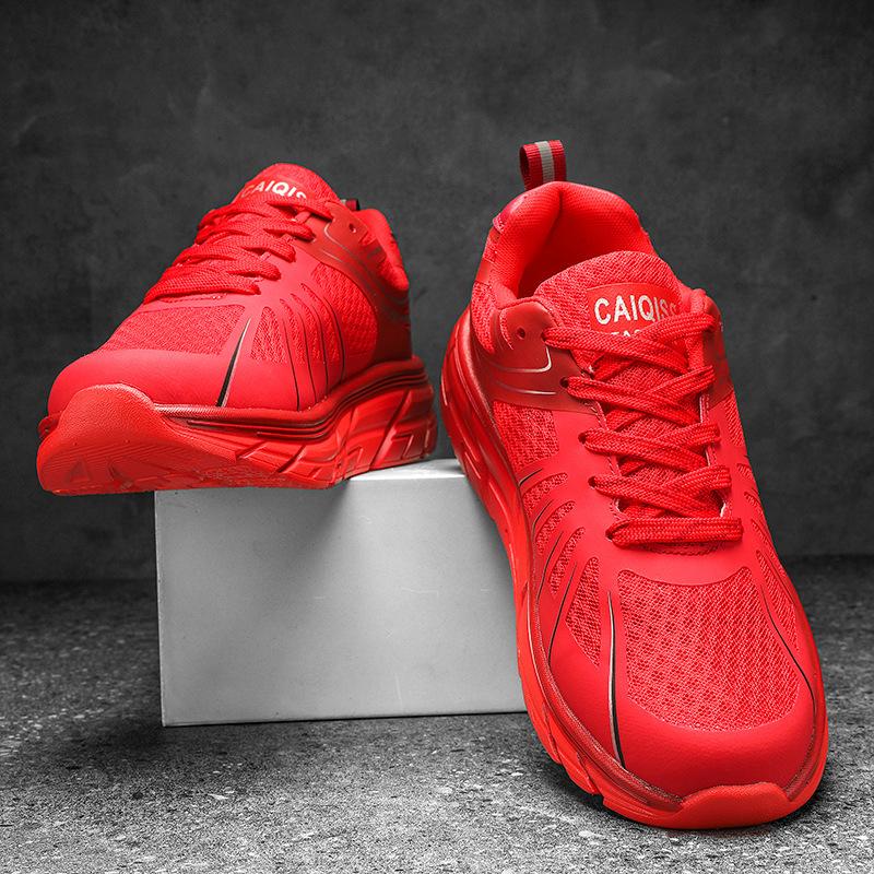 

Большие размеры, кроссовки для пар на четыре сезона, увеличивающие рост, одинарная сетка, полые, Flyknit, дышащие, повседневные, универсальные, спортивные туфли 45 красный