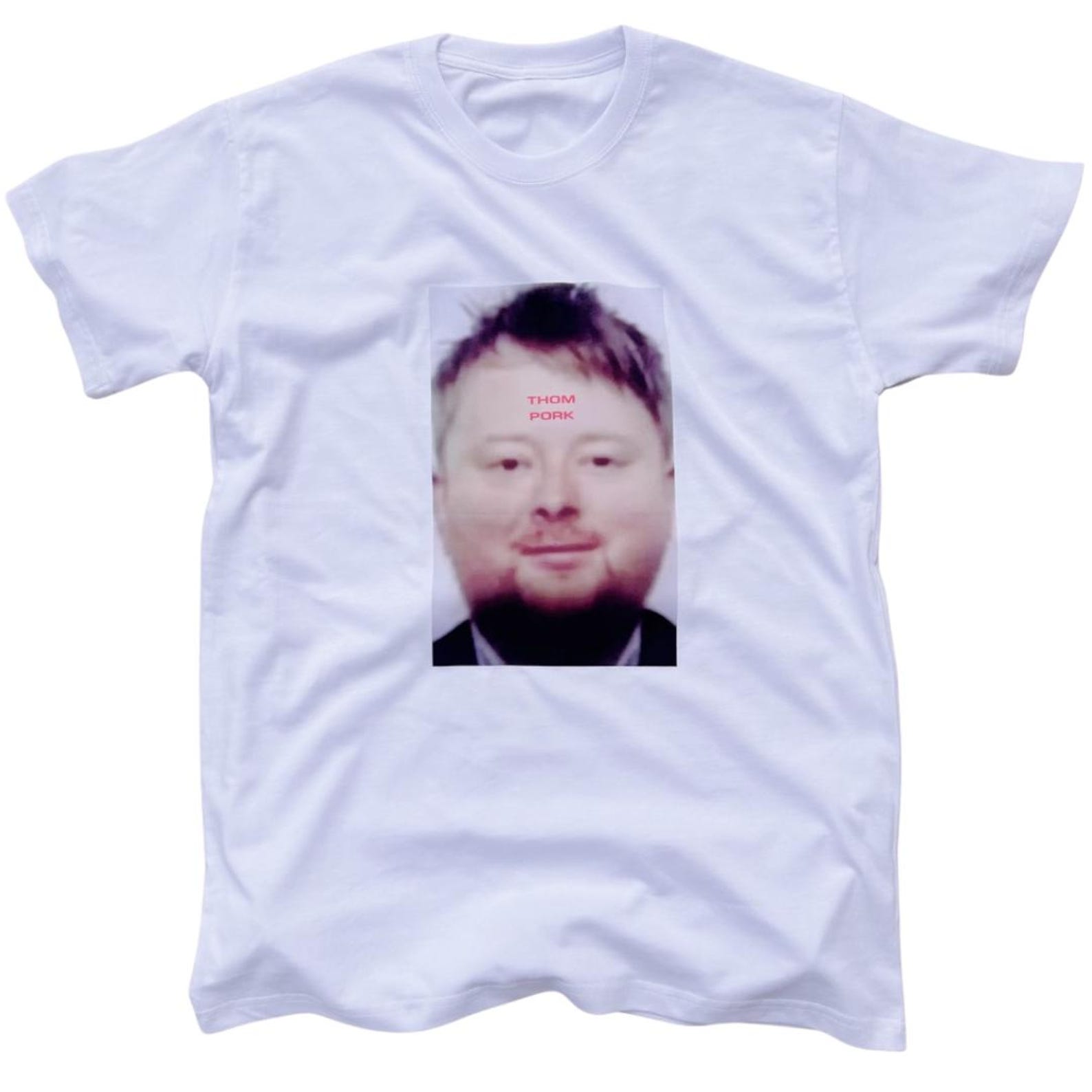 Thom Pork Pun T-Shirt - Funny Hand Printed Indie Rock Tee M