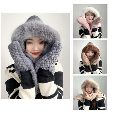 All-in-one Fur Hood Long Muffler, Winter Hat, and Scarf Pocket