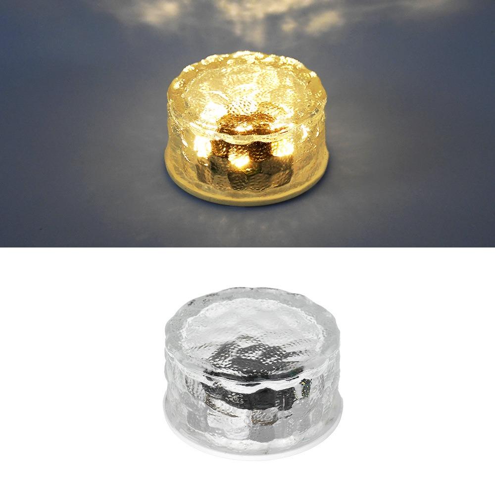 Solar Power Solar Ice Brick Light Round Deck Lights Outdoor Buried Light  Lawn Garden Decor
