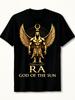 Men'S Unisex'S Heavyweight Egyptian Pharaoh Tshirt King Ra Horus God Print Retro Round Neck Short Sl