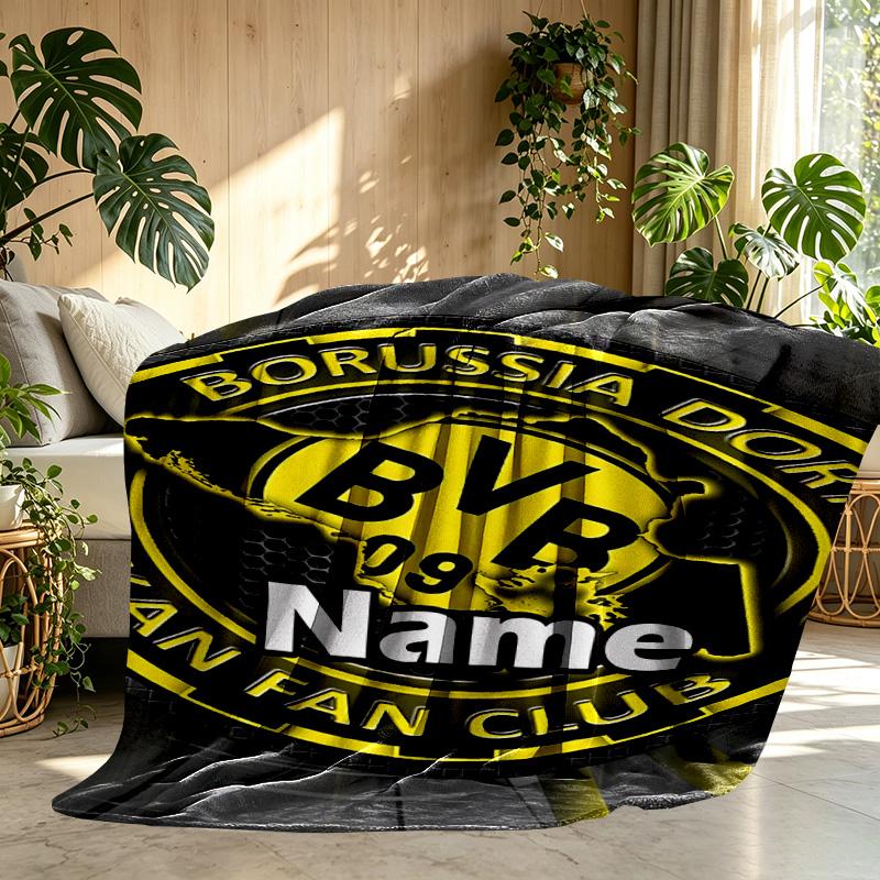 Custom Name Personalized Borussia Dortmund Print Blanket, Home Decor, Bedroom, Sofa, Camping, Couch, Gifts for Birthday Christmas