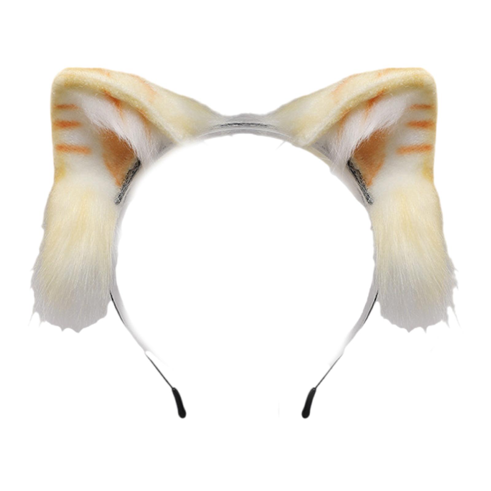 

Plush Cat Ears Headbands Tail Soft Costume Hair Accessory for Halloween Parties Kids Adults Adjustable Cartoon Hairband 1A