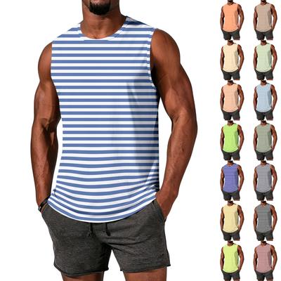 Camiseta sin mangas de rayas para hombre, ajuste holgado, transpirable, para correr, fitness, secado rápido, de manga corta, camiseta deportiva para gimnasio, entrenamiento, actividades al aire libre