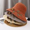 Womens Foldable Straw Hat With Wide Brim Beach Vacation Sun Protection Adjustable Size