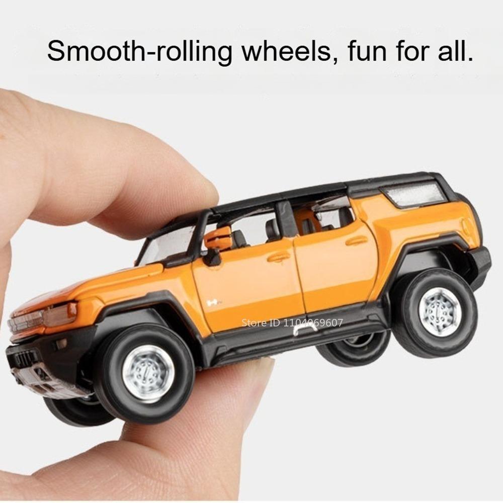1:64 Scale Model Toy Off-road Cars EV Alloy Diecast Slide Forward Hood Opened Rubber Tires with Acrylic Box Simulation Vehicles