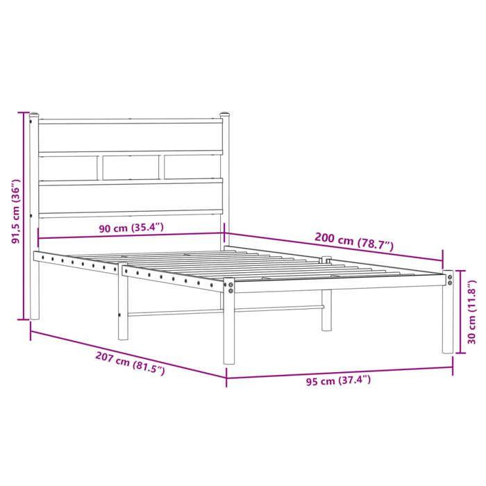 VidaXL Cadre de lit en métal sans matelas chêne fumé 90x200 cm 4017046