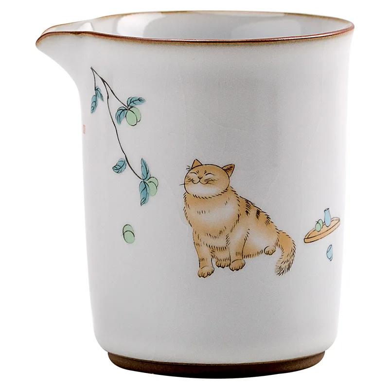 250ML Japanese-style Cute Cat Ru Kiln Opening Fair Cup Ceramic Tea Sea Kung Fu TeaSet Tea Dispenser Cup Tea Ceremony Accessories