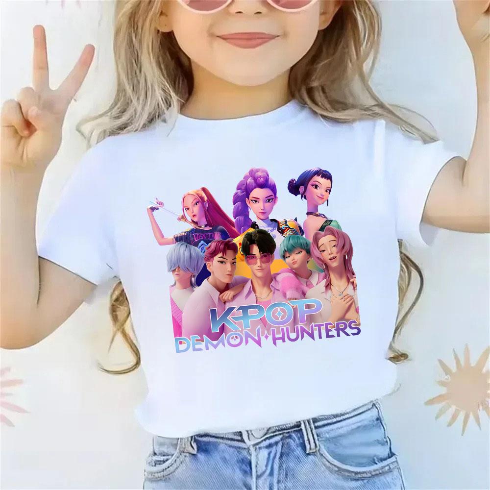 KPop Dämonenjäger T-Shirt Sommer Kurzarm-Tee für Freizeit Locker Mädchen Junge Grafikdruck Oberteile