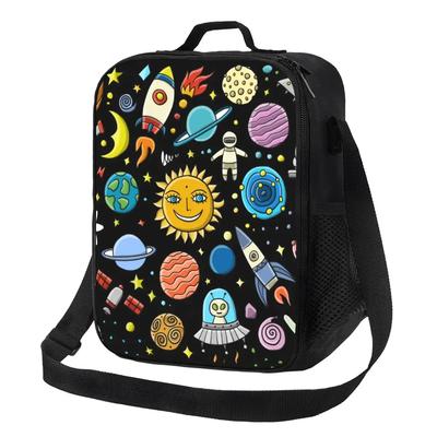 Weltraumrakete Planet Isolierte Lunchtasche für Frauen Universum Alien Astronaut Raumschiff Kühltasche Thermische Lunchbox Büro Arbeit Schule