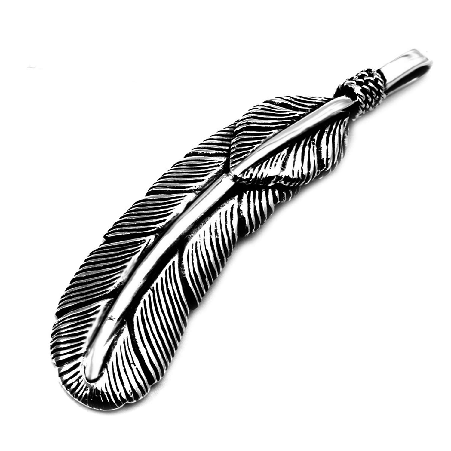 [STERLING SILVER 925] Silver Indian Feather Native American Pendant for Men and Women AMTHGTO-015