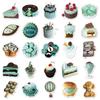 50 Cute Waterproof Ins Style Stickers: Blue-Green Cake & Food, Ideal for Stationery & Storage Box Decoration
