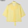 INCERUN Summer Men Lapel Short Sleeve Lace Mesh Sheer Casual Loose Shirts